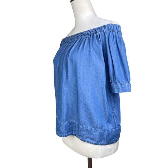 Broome Street Kate Spade Blue Soft Chambray Off The Shoulder Short Sleeve Top - Picture 5 of 14